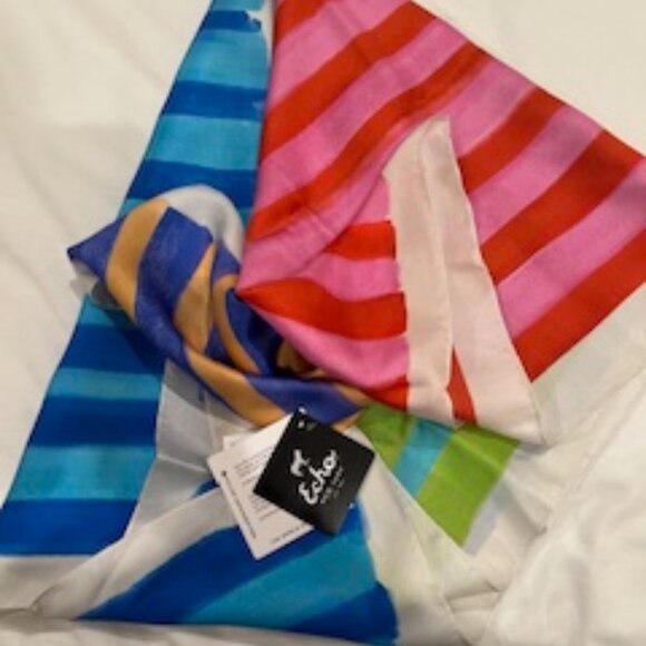 NWT Echo Rainbow Multicolored 100% Silk Scarf 34" Square - Never Worn - Picture 7 of 11